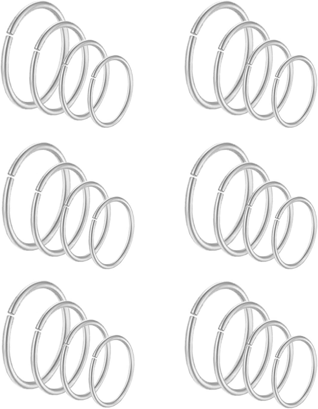 Masedy 24Pcs 20G 316L Stainless Steel Nose Rings Hoop Tragus Cartilage Helix Piercing Lip Septum Ring 6-12MM Bendable