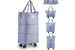 VOOWO Rolling Duffle Bag with Wheels, Expandable Foldable Duffle Bag with Wheels and Handle for Travel, Rolling Luggage bag Carry on Duffel Bag, Wheeled Travel Duffle Bag, Large Weekend Bag (Blue)