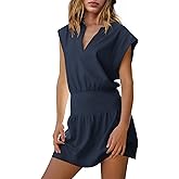 LAMISSCHE Womens Summer Mini Dress Cap Sleeve V Neck Dress High Waisted Cute Flowy Dresses Sundress