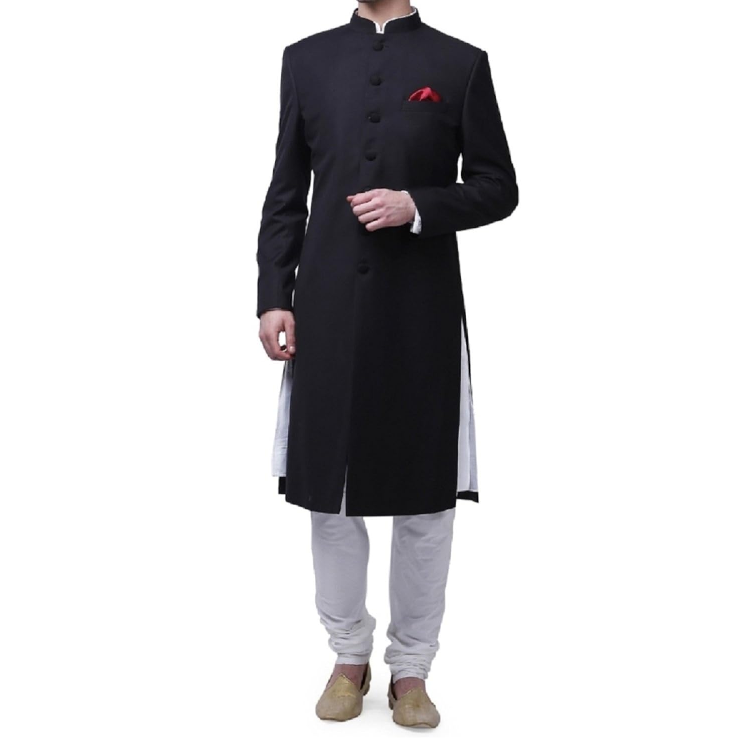 royal men's suiting kneelong black bandhgala custom made sherwani for men