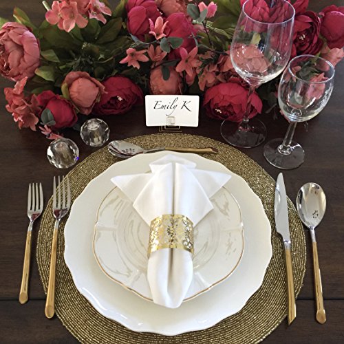 CB Accessories Set of 20 Wire Place Card Holder Stands with White Cards for Weddings, Dinner Parties, Table Top Numbers, Food Signs (Gold) - Thumbnail 5