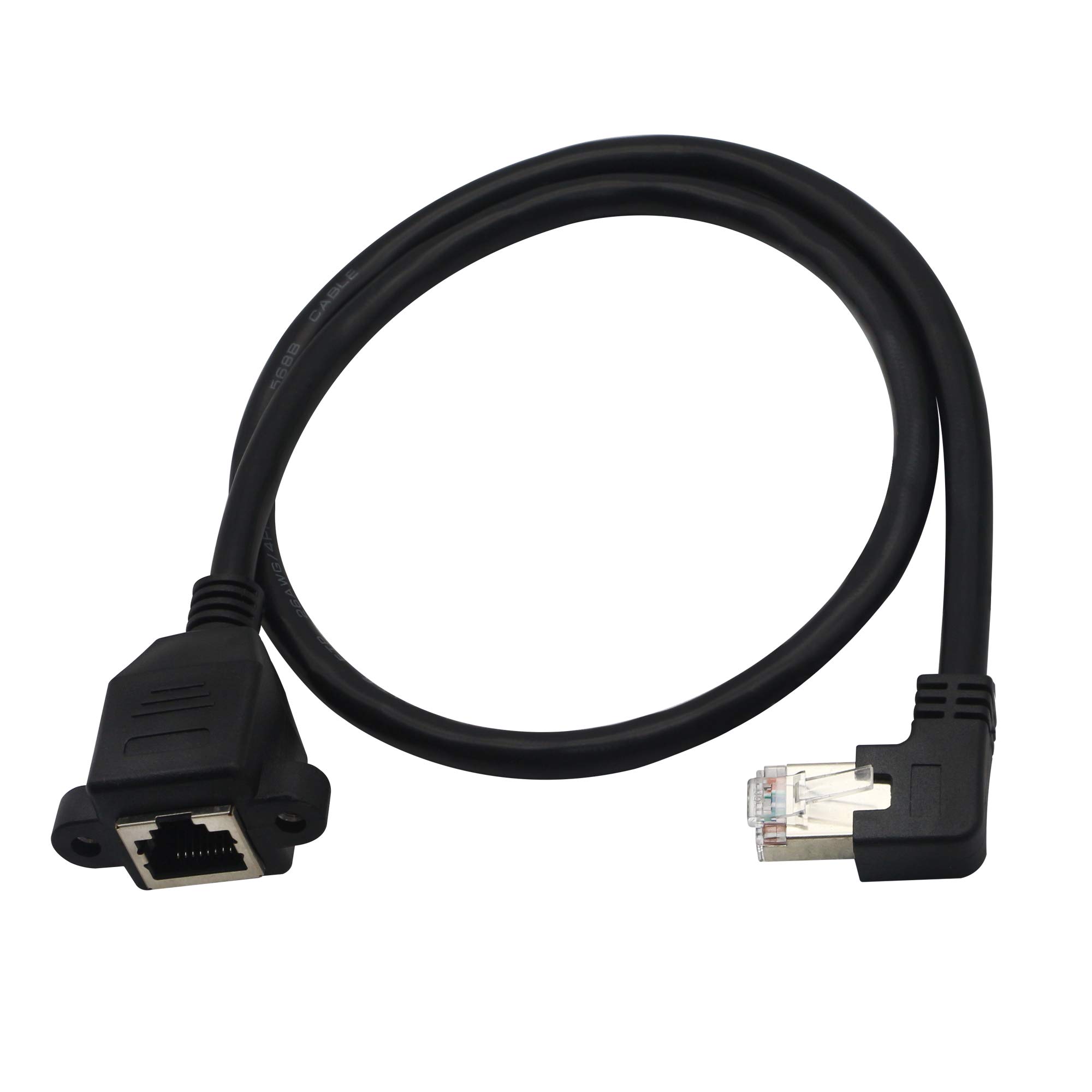 Ethernet Extension Cable,RJ45 Male to Female Screw Panel Mount CAT6/5e/5 Shielded Network LAN Extender Cord Connector (Angled Right)