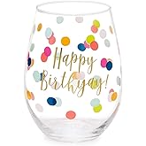 Slant Party Supplies Wine Glasses - Stemless Cocktail Spirits Mixed Drink Glass, 20-Ounce, Happy Birthyay!