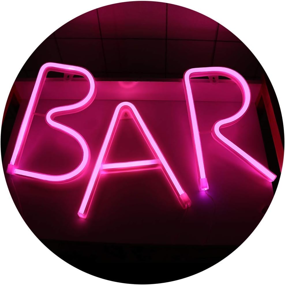 Vimlits BAR - Illuminated Neon Bar Sign - Lighted LED Neon Marquee Word Sign - Pre-Lit Pub Bar Sign Light Battery Operated (BAR - Pink)