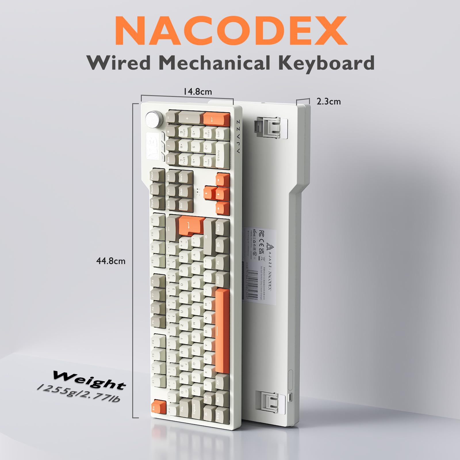 nacodex AJAZZ AK35I V3 Kabelgebundene Mechanische Tastatur, 104 Tasten Gaming Tastatur, Ausgestattet Mit Multimedia-Tasten Und Drehknopf, Mit Deutschem QWERTZ-Tastaturlayout, Grau Beige Orange 3