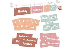EAMAY Classroom Boho Flip Calendar Chart Set wtih 55 Cards and Hanging Rod, Colorful Classroom Decor for Teacher Supplies Mus