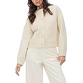 Xunger Women’s Chunky Cropped Knit Cardigan Sweater Long Sleeve Button Down Crewneck Fall Sweater Coat with Pockets