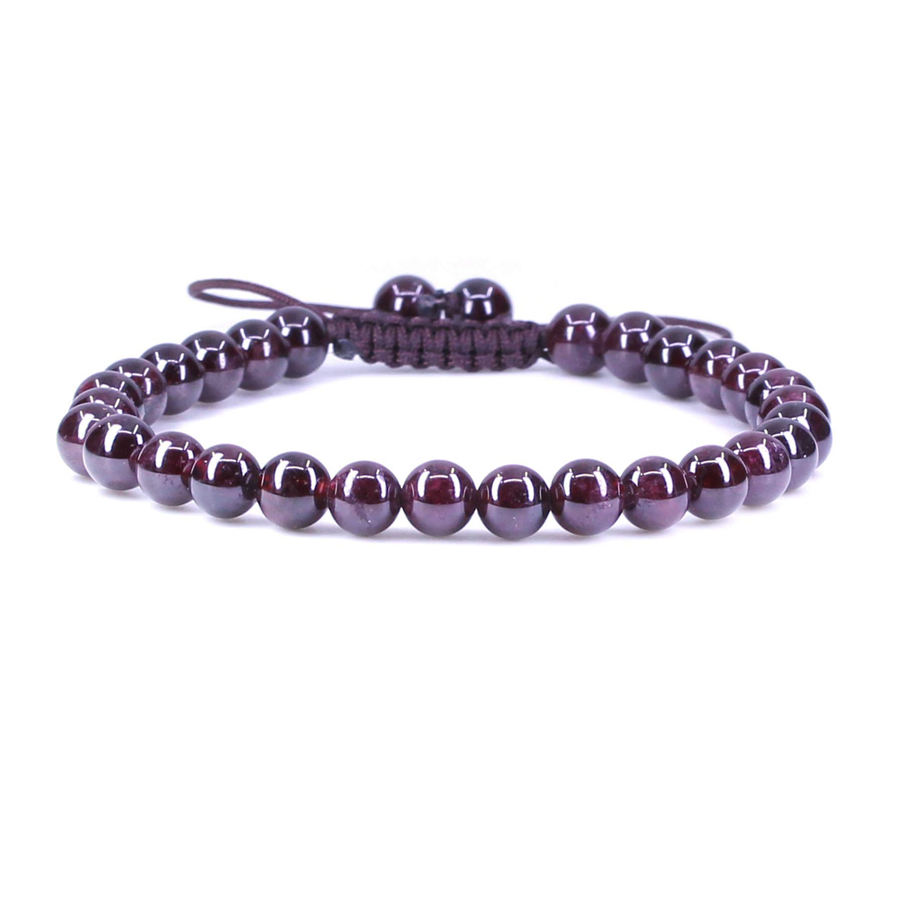 CHENYUE Natural Crystal Red Garnet Gemstone 6mm Round Beads Adjustable Bracelet 7" Unisex