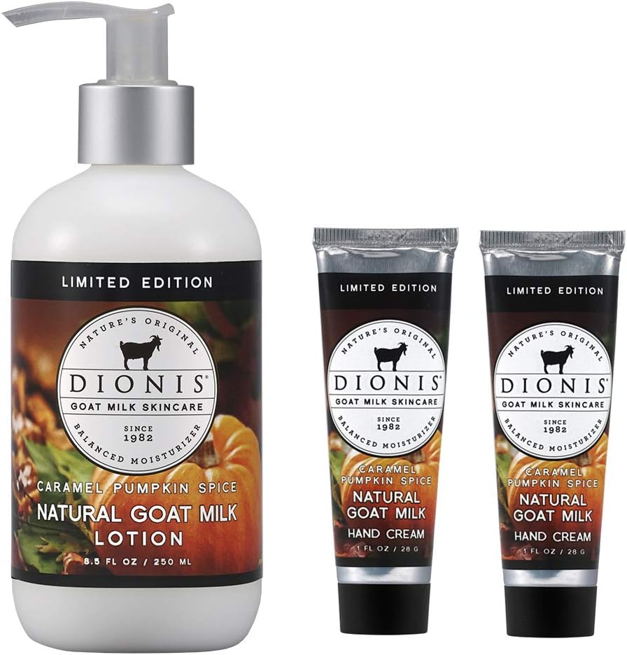 Dionis Goat Milk Body Lotion and Hand Cream 3 Piece Gift Set - Caramel Pumpkin Spice
