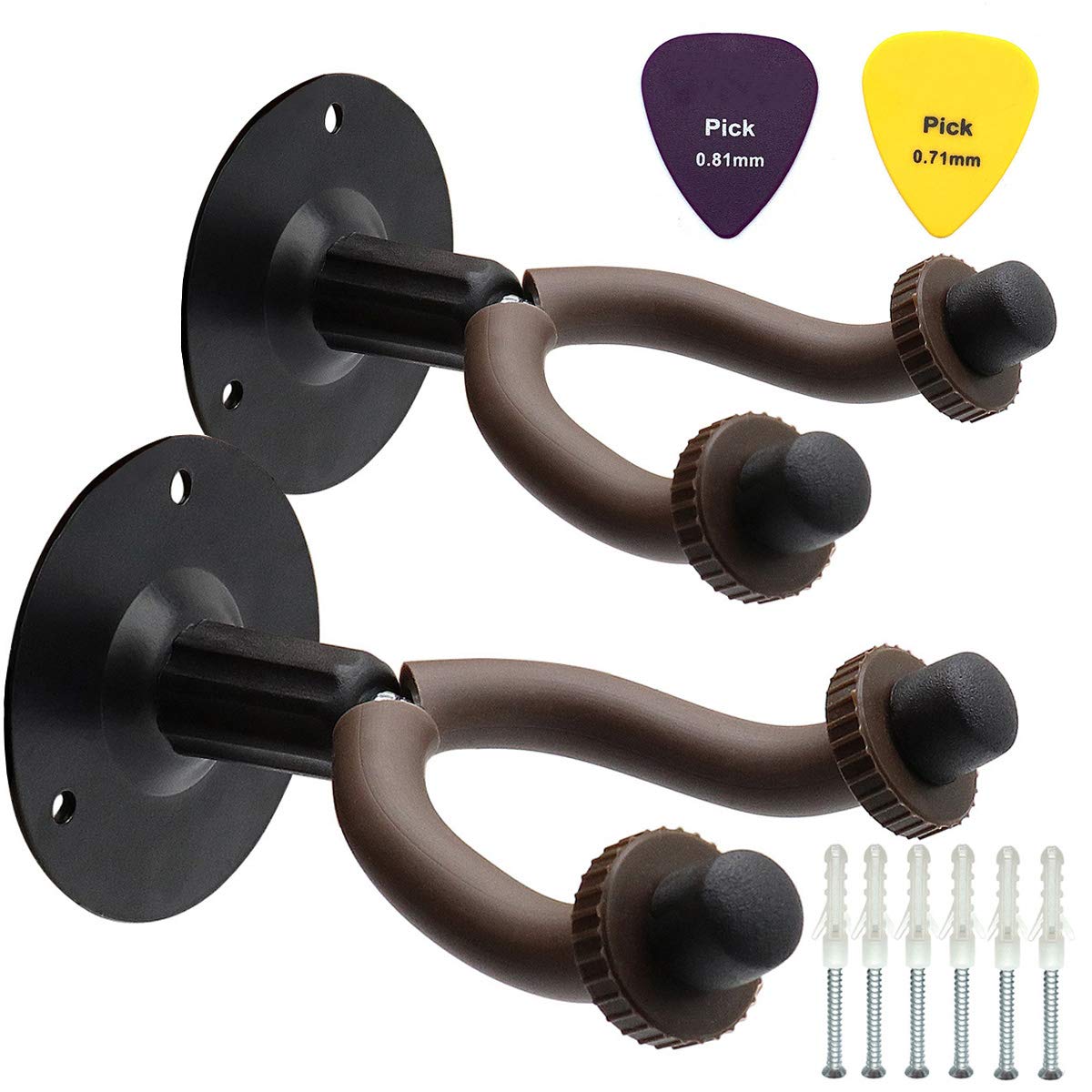 2 Piece Guitar Wall Mount Hanger, Heavy Duty Sturdy Guitar Stand, Strong Holder for Bass Electric Acoustic Guitar Ukulele (Round)