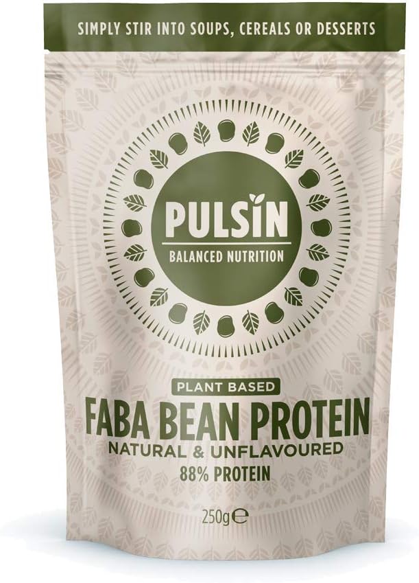 Pulsin, Natural Unflavoured Vegan Faba Bean Protein Powder, 250g, 8.8g Protein, 0.2g Carbs, 42 Kcal Per Serving, Gluten Free
