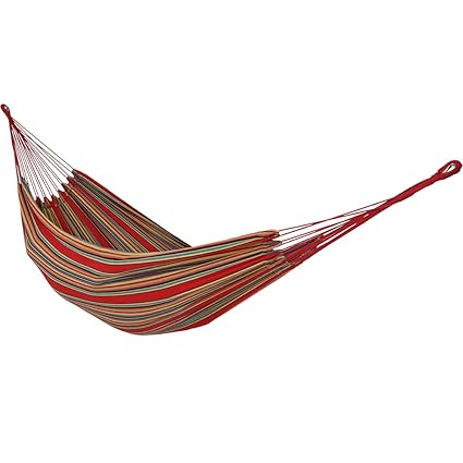 Sunnydaze Brazilian Double Hammock with Carrying Pouch, 2 Person Portable Bed - for Indoor Or Outdoor Patio, Yard, and Porch (Sunset)
