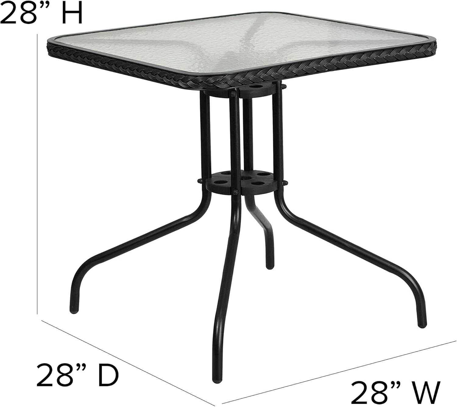 Flash Furniture 28'' Square Tempered Glass Metal Table with Black Rattan Edging : Garden & Outdoor