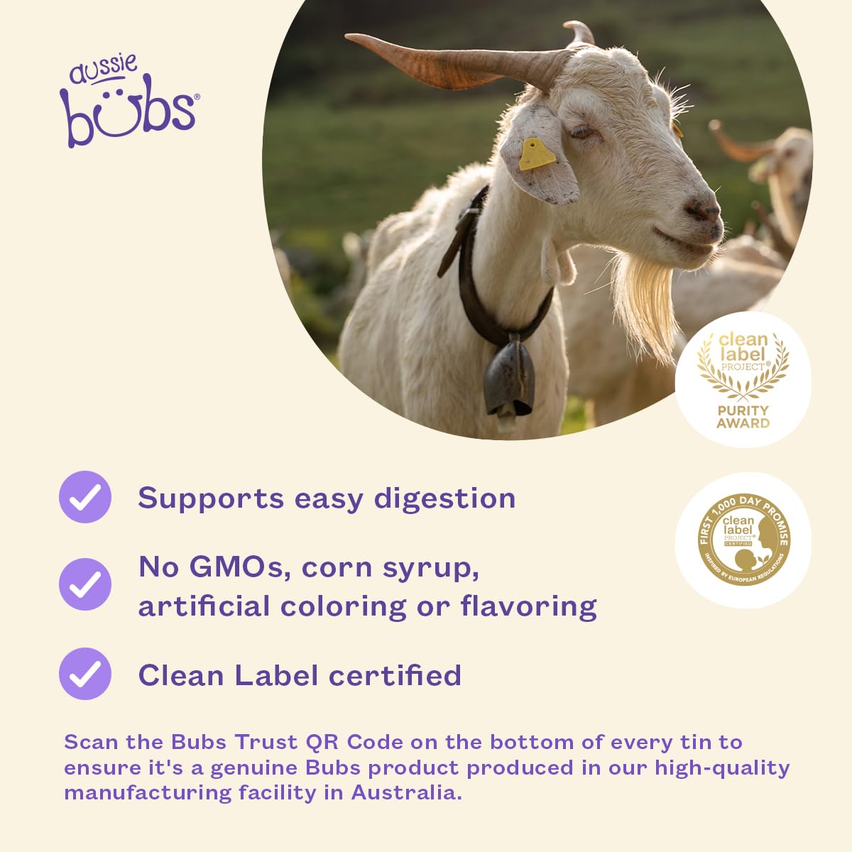 Aussie Bubs Australian Goat Milk-Based Toddler Formula, For Kids 12-36 months, Made with Fresh Goat Milk, 28.2 oz