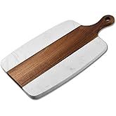 Acacia Wood and Marble-Style Cutting Board, Non-Slip, Large Surface for Cutting and Slicing, Elegant Marble Stitch Design, Perfect for Charcuterie (White Marble)