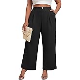 Neer Women's Plus Size Wide Leg Pants, Elastic High Waist Palazzo Pants Casual Business Trousers with Pockets