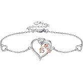 Birthday Bracelet Sterling Silver 16th 18th 21th 80th Birthday Bracelet Heart Rose Flower Birthday Jewelry for Women Mothers Day Christmas Gifts