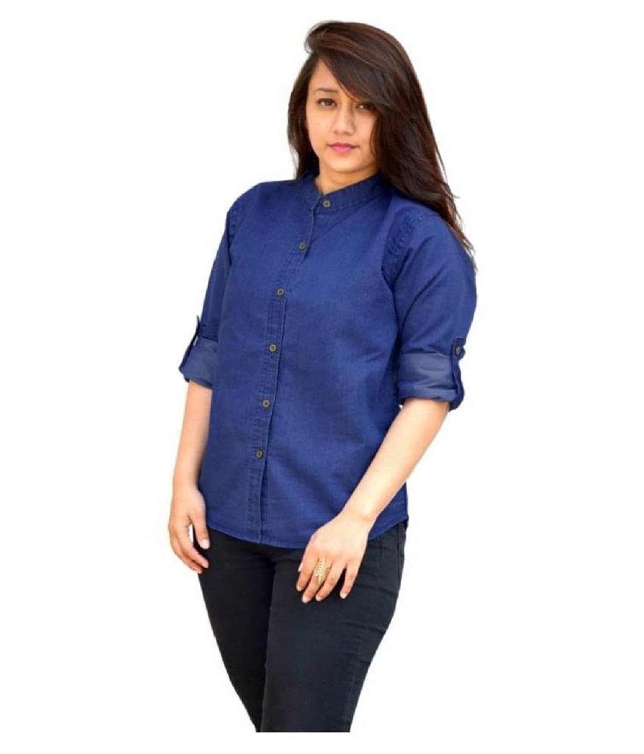 clothvilla 3/4th sleeve blue-denim-shirt
