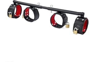 CLADELE Heavy Duty Expandable Exercise Black Stainless Steel Exercise Leg Bar with 4 pcs Black Furry Adjustable Strap, Yoga Training Fitness Gear, Workout Bar,Sports Gym Kit