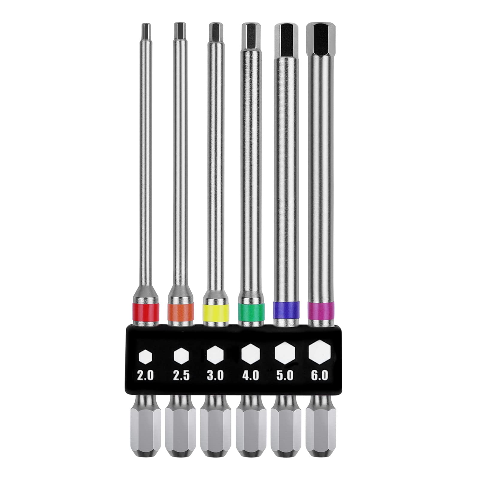 OIENNI ヘックス ビットセット 6本組 ドライバービット 六角ビット 片頭ヘックス 100mm 対辺2/2.5/3/4/5/6 磁気ビット 電動ドライバービット 6.35mmシャンク インパクト対応 (100mm 6本組) の商品画像