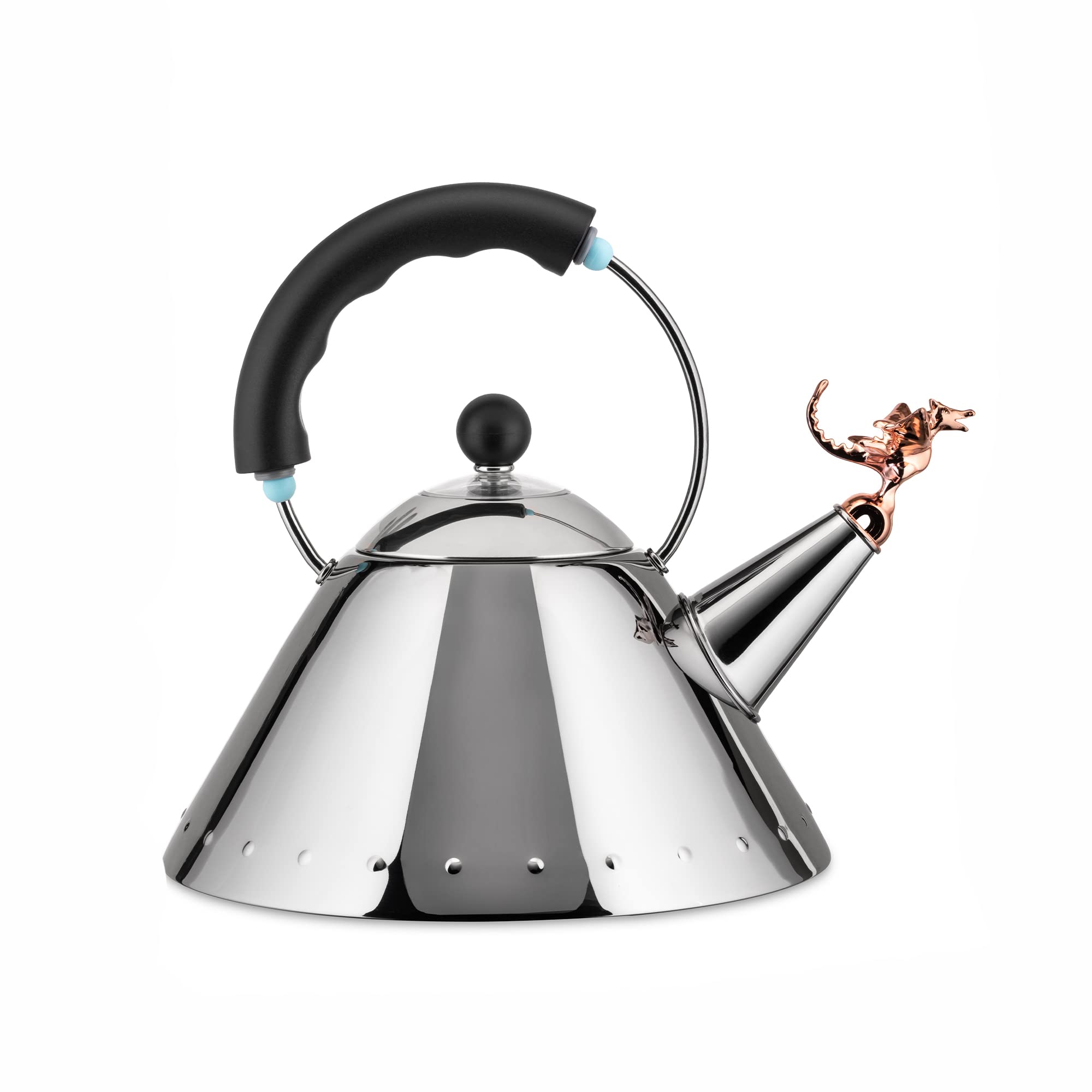 Alessi 18/10 Stainless Steel Mirror Polished Tea Rex Kettle with Handle and Prehistoric Reptilian Whistle in PA Copper Metallic Finish, Black