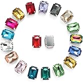 SAUNUCHI 48pcs Sew On Rectangle Glass Rhinestones Flatback Octagon Claw Setting Rhinestones for Clothes Hats Bags Craft Decoration (13x18mm, Color Mixed)