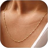 Krfy 14K Gold Plated Chain Necklace for Women Trendy - 925 Sterling Silver Clasp Dainty Choker Necklace 14/16/18/20 inch Thin Simple Box Figaro Chain Herringbone Necklace Jewelry for Women