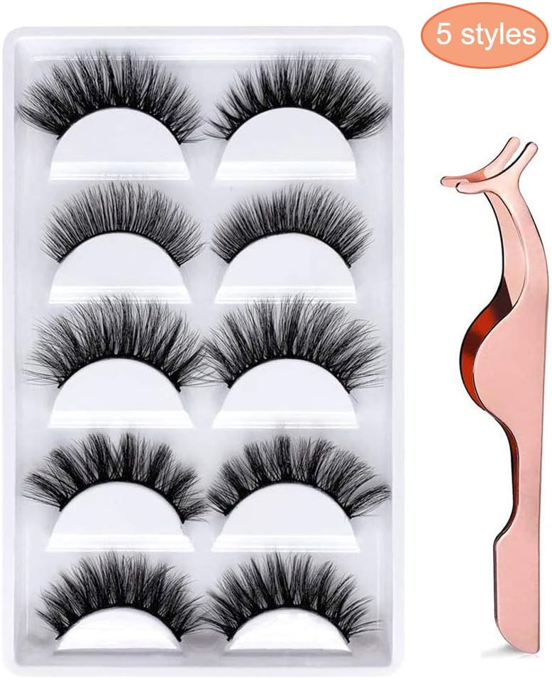 False Eyelashes, 3D Faux Mink False Lashes,5 Style Hand-made Natural Look Dramatic Fake Eye Lashes With Precision…