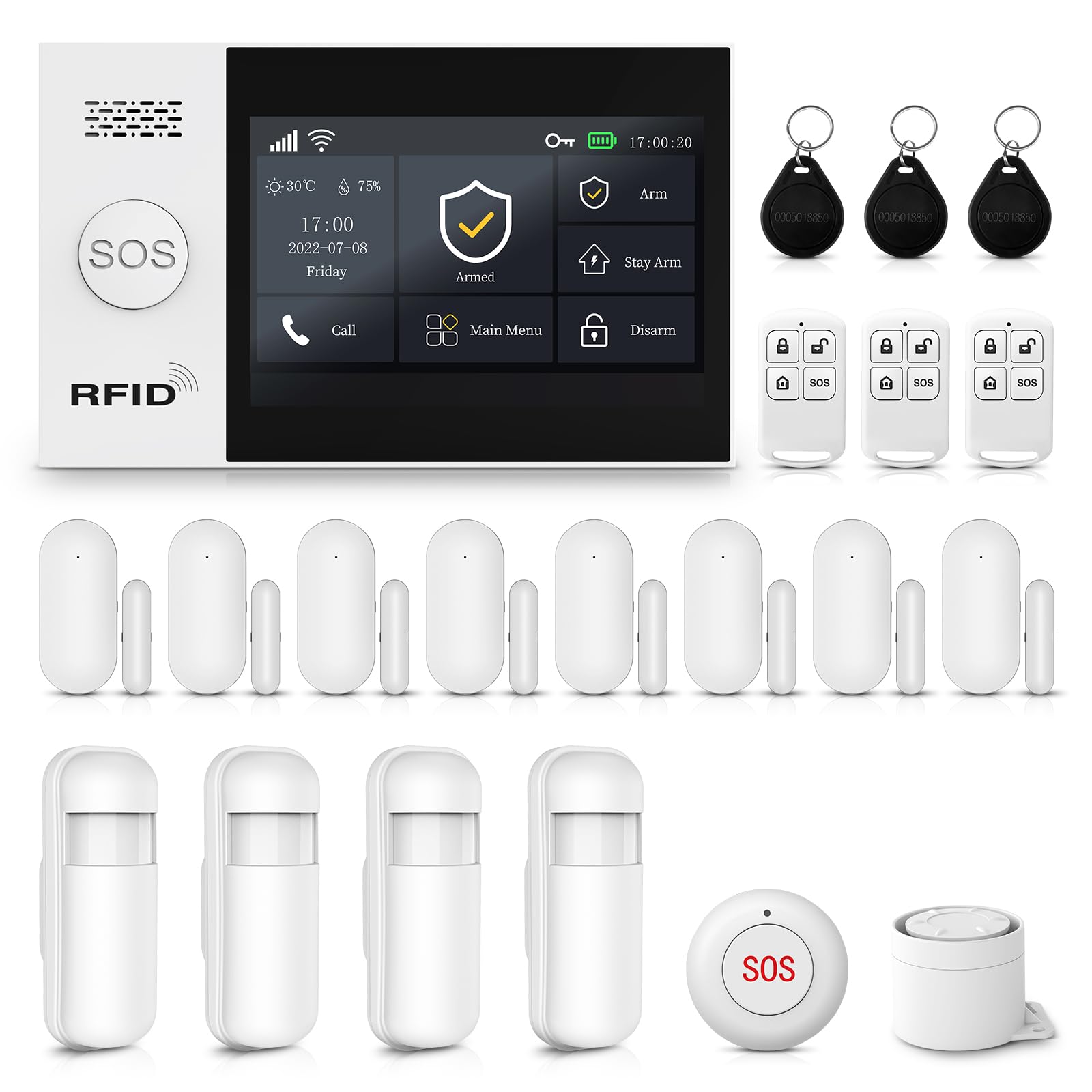 XNY 21-Piece-Kit Full Touch Screen Wireless Smart Home Alarm System, DIY 4G and WiFi Burglar Alarm System for Home Security with APP Alert, Motion Detector, Door Window Sensor, Remote Control, Siren