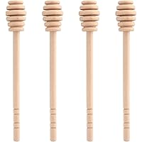 ICEYLI 4 Pcs (6.3 Inches) Wooden Honey Mixing Stirrer Honey Dipper Sticks Honey Comb Stick Honey Spoon Collecting Dispensing 