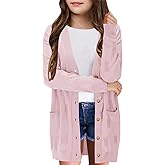 Girls Cardigans Kids Fashion Open Front Long Sleeve Knit Sweaters Outerwear with Pockets 5-14 Years