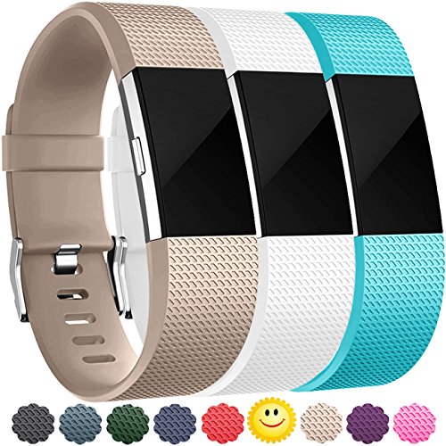 Wepro Replacement Bands for Fitbit Charge 2, 3-Pack Fitbit Charge2 Wristbands, Small, Teal, Champagne, White