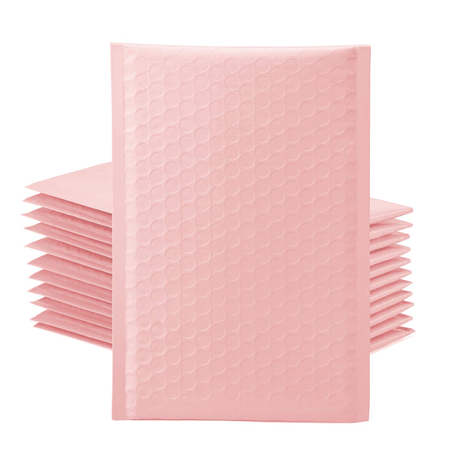 Switory 50Pcs Poly Bubble Mailers, 10.2x17.7cm Padded Envelopes Bubble Lined Wrap Polymailer Bags for Shipping Packaging Mailing Self Seal, Pale Pink (Outside Size: 10.2x22.3cm)