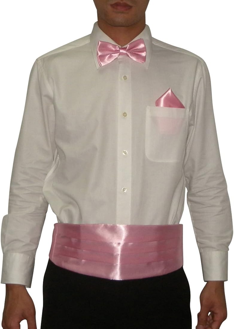 3 PCS Set Silk Mens Pleated Adjustable Cummerbund, Bow Tie