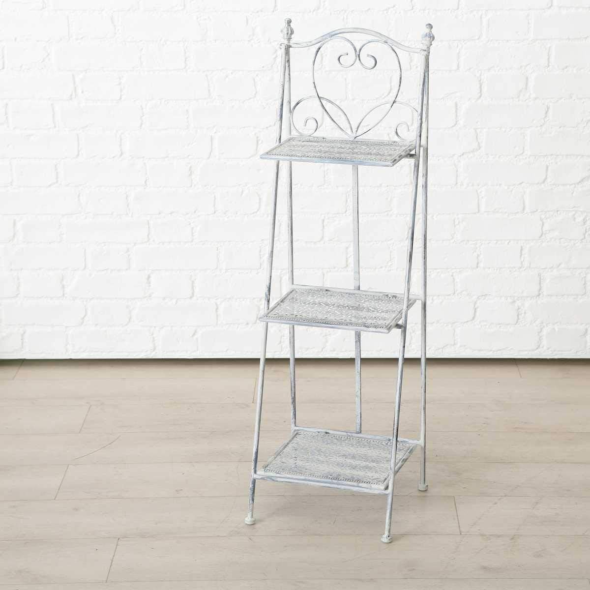 Regal Lilli aus Eisen 102,5 cm hoch, grau gestrichenes Metall im Antik