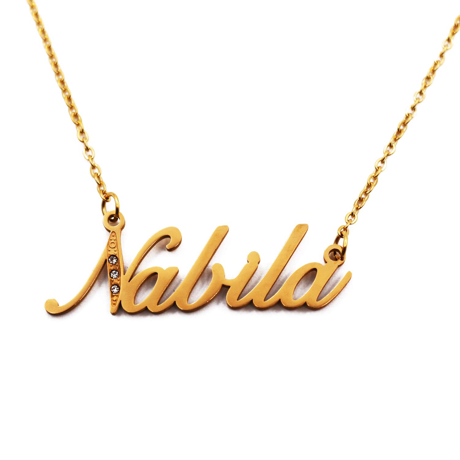 Nabila Name Necklace Personalised Italic Gold Tone, Custom Dainty Name Pendants, Jewellery for Ladies, Girlfriend, Mother, Sister, Friends