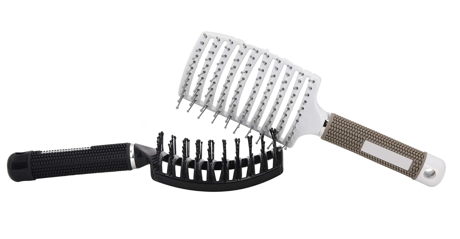 2 Pc Curved Vented Hair Brushes for Women, Eyxformula Anti Frizz Hair Detangling Brush for Long Thick Curly Hair, Large Paddle Blow Fast Drying Hair Detangler Wet Hair Brush Massage Brush Styling Tool : Beauty