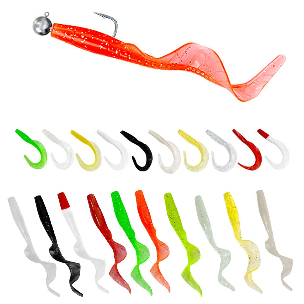 Senvenelec Artificial Bait, 30 Pieces, Soft Silicone, Fishing Bait Roll Tail Skirt, Green and Eco-Friendly