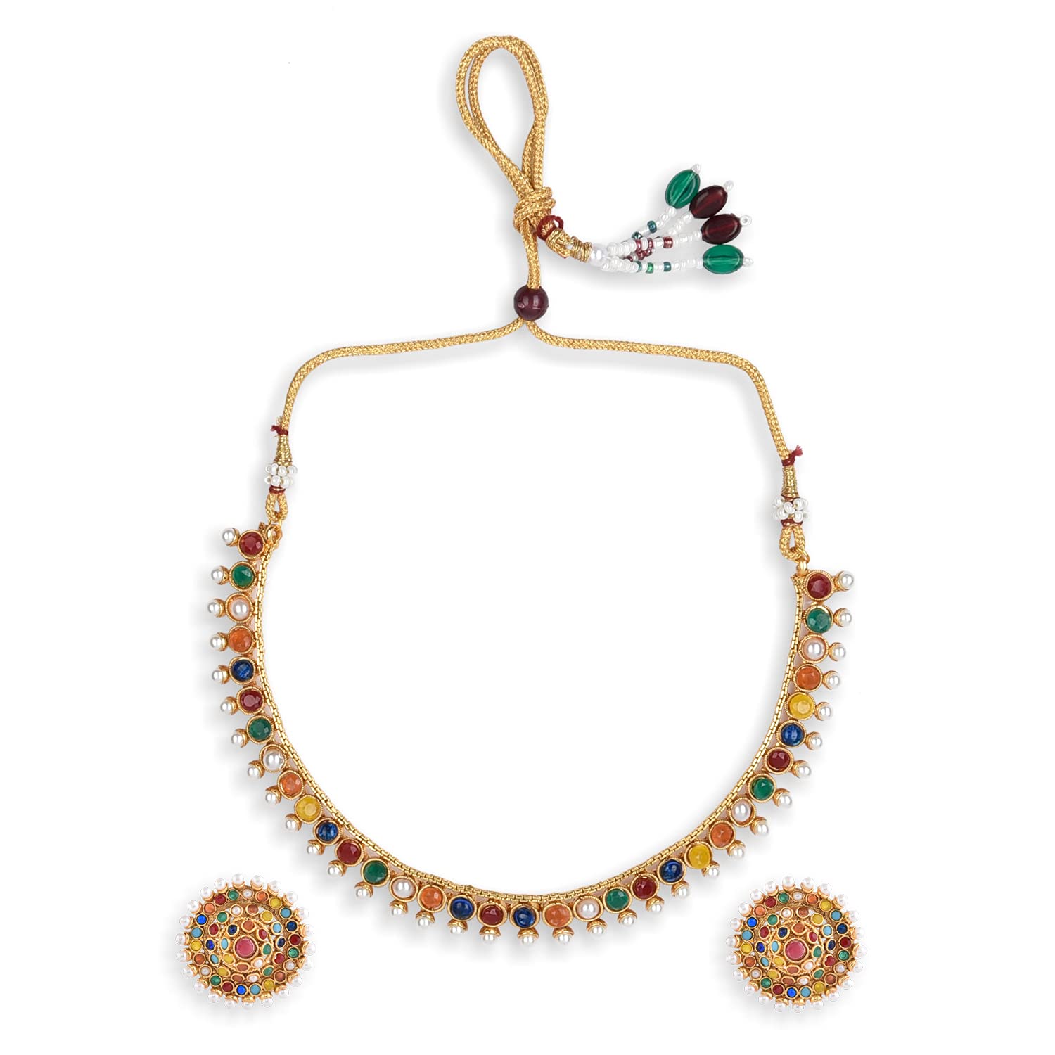 Buy Mirraw Gold Plated Stylish Multicolour Stone Studded Choker Necklace Set Jewellery For