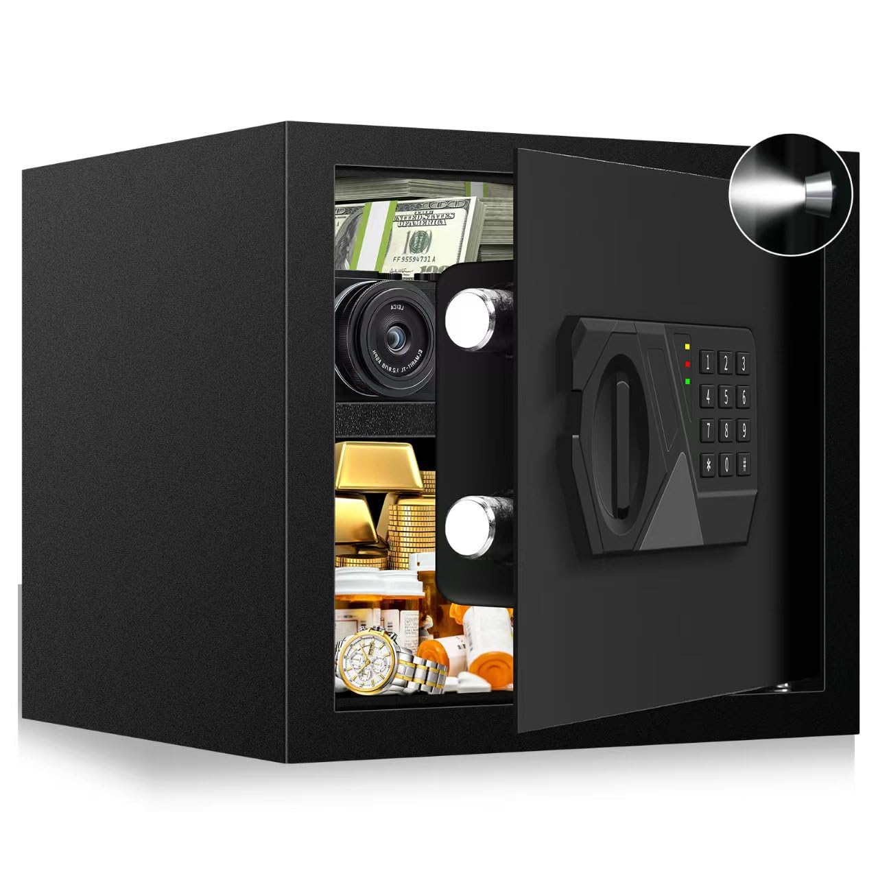 Photo 1 of 1.6 Cu ft Small Fireproof Safe Box, Digital Security Home Safes Water and Fireproof with Electronic Keypad Keys and Alarm System, Fire Safe for Home Money Medicine Valuables