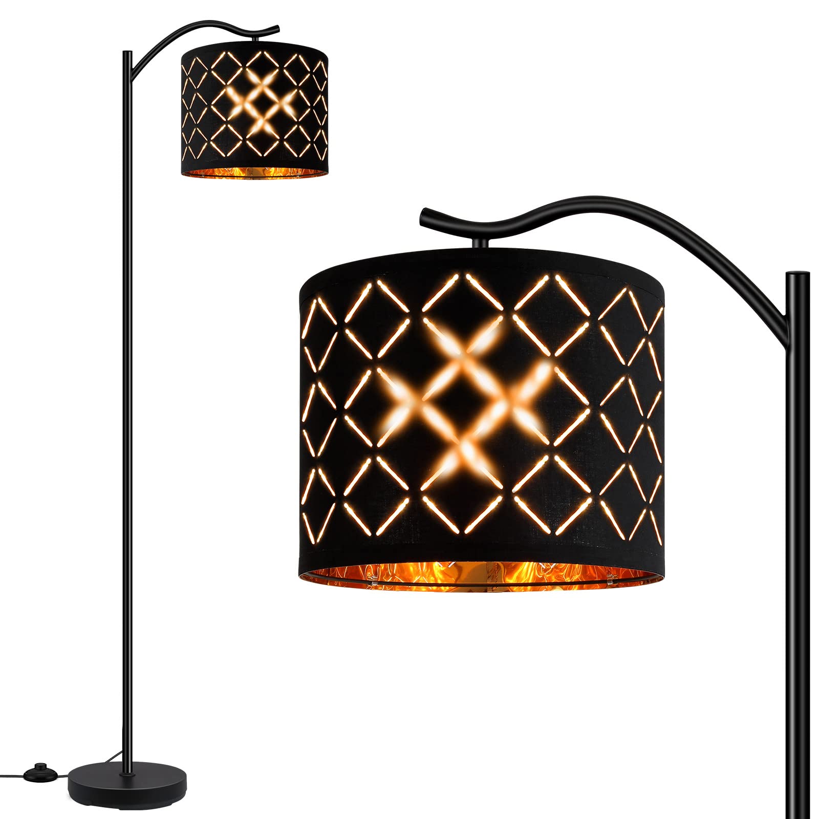 Photo 1 of BoostArea 8W LED Arched Floor Lamp with Natural Linen Shade, Tall Modern Standing Lamp for Living Room, Office, Laser Square Shade
