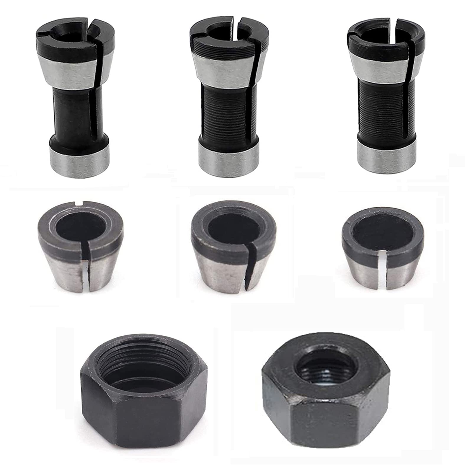XPOOP 8 Cutter Chuck Adapter, Milling Machine Parts, Aluminum Chuck Adapter, Straight Grinder Cutting Engraving Spare Chuck, Adapter 6 mm, 6.35 mm, 8 mm + 2 Pieces of Nuts