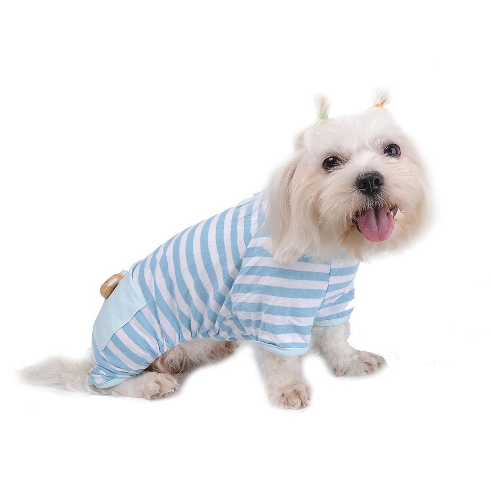Soft Cotton Pet Dog Pajamas Strip Jumpsuit Cute Dog Cat Clothes Apparel for Summer Cool Weather (XL, Blue Strip)