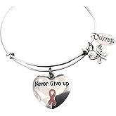 Never Give UP Courage Pink Awareness Ribbon Expandable Charm Bracelet Adjustable Bangle Meaningful Gift Breast Cancer