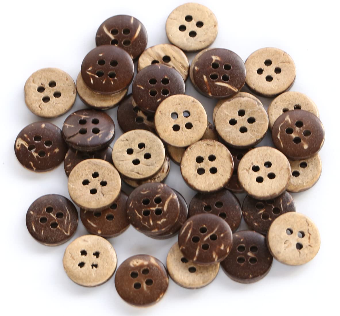 Photo 1 of GANSSIA Coconut Shell Buttons Size 13/32 Inch (10mm) 4 Holes Coconut Button for Garment Sewing or DIY Crafts Pack of 200pcs