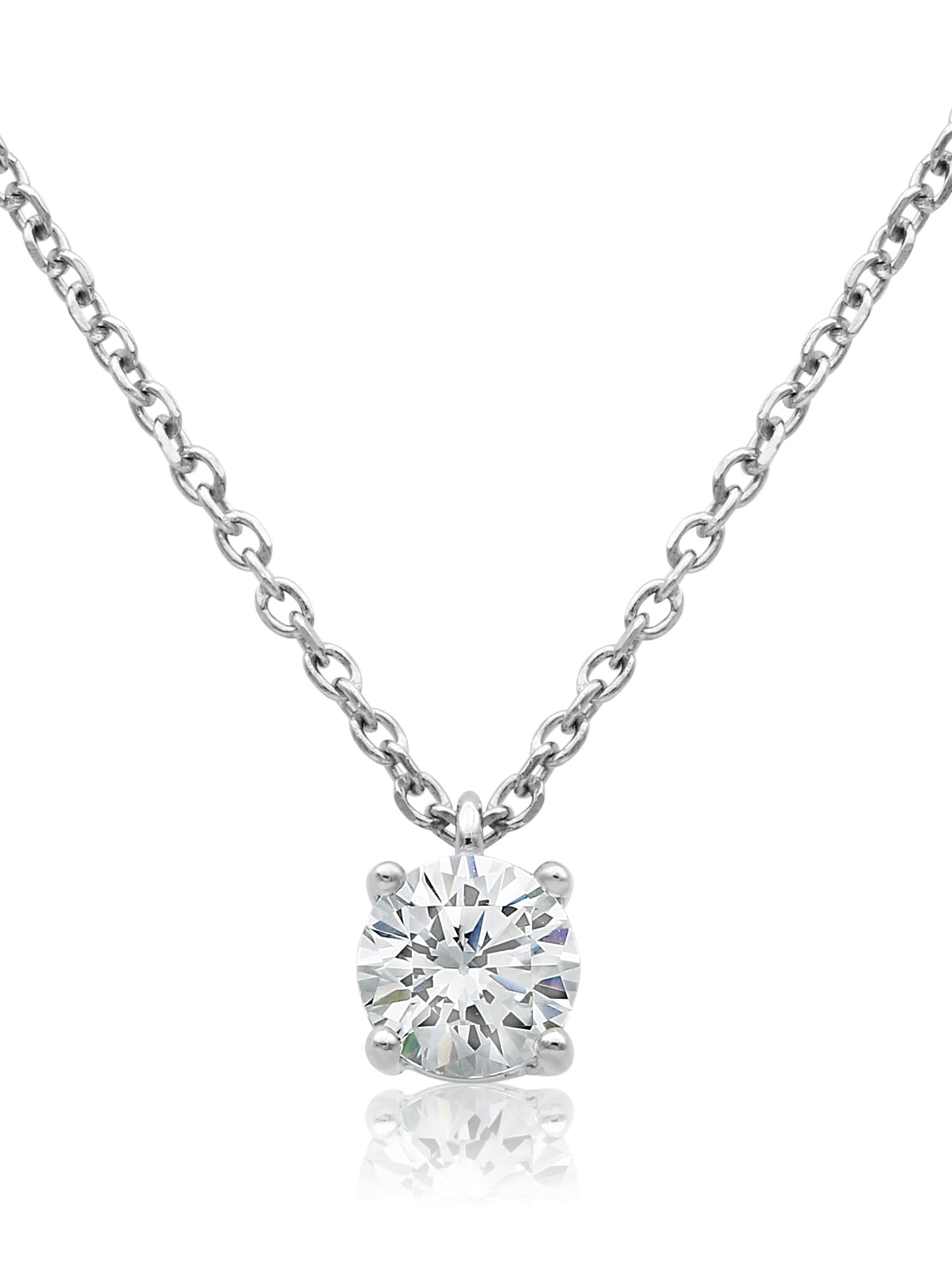Aka Gioielli ® Light Point Necklace in Rhodium-plated 925 Silver with 5mm Cubic Zirconia Stone Choker for Women, adjustable length