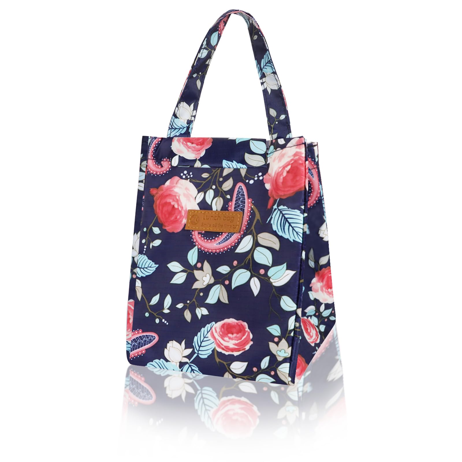 Insulated Lunch Bag for Women,Leakproof Lunch Bags, Water-Resistant Thermal Lunch Cool Bag for Adults Leak-Proof Portable Lunch Organizer for Men, Work, Travel, Picnic, School (Navy Blue Moonflower)