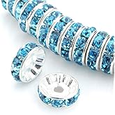 Allb 100Pcs Rondelle Spacer Beads 6mm Silver Plated Czech Crystal Rhinestone for Jewelry Making Loose Beads for Bracelets, Light Blue