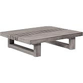 Benzara Hida 33 Inch Outdoor Patio Coffee Table, Grooved Top, Gray Eucalyptus Wood
