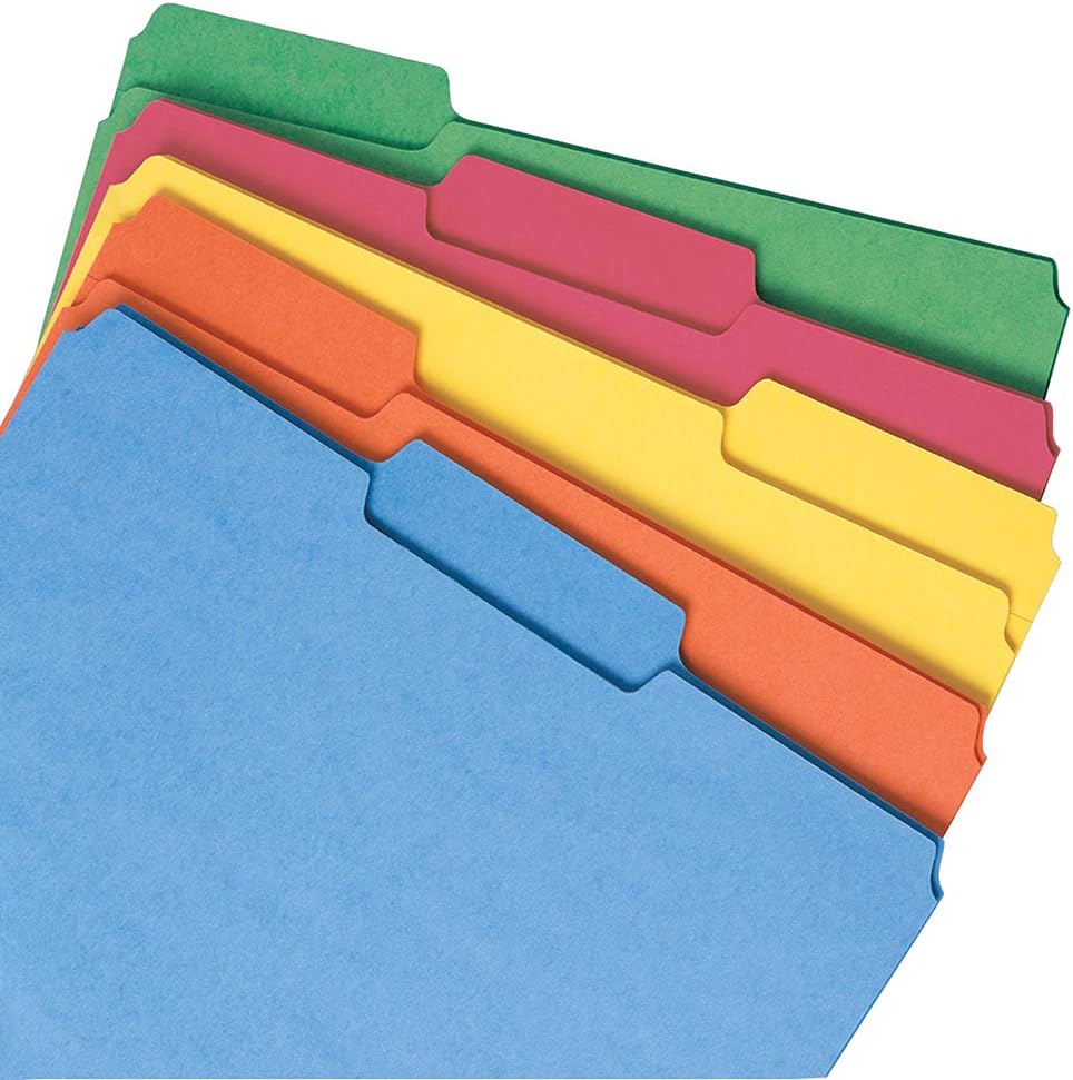 Smead File Folder, 1/3-Cut Tab, Letter Size, Assorted Colors, 100 per Box, (11943) : Colored File Folders : Office Products